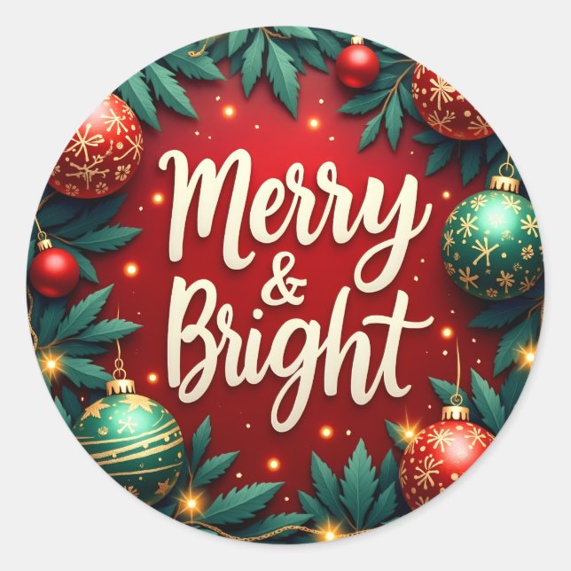 Rond Merry & Bright Christmas Classic Round Sticker (Devant)