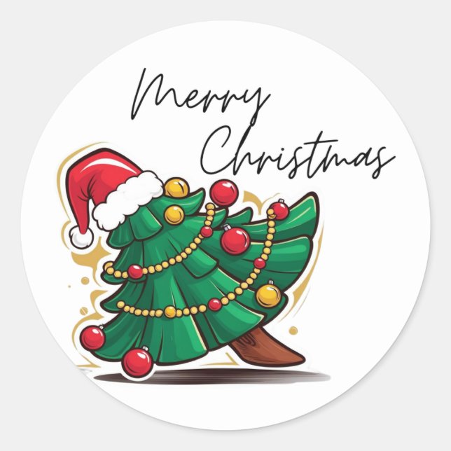 Rond Merry Christmas tree sticker (Devant)