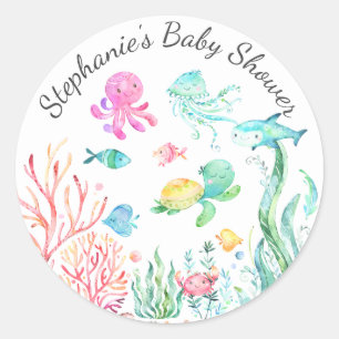 Rond Mignonne sous le Baby shower de mer Favor Sticker