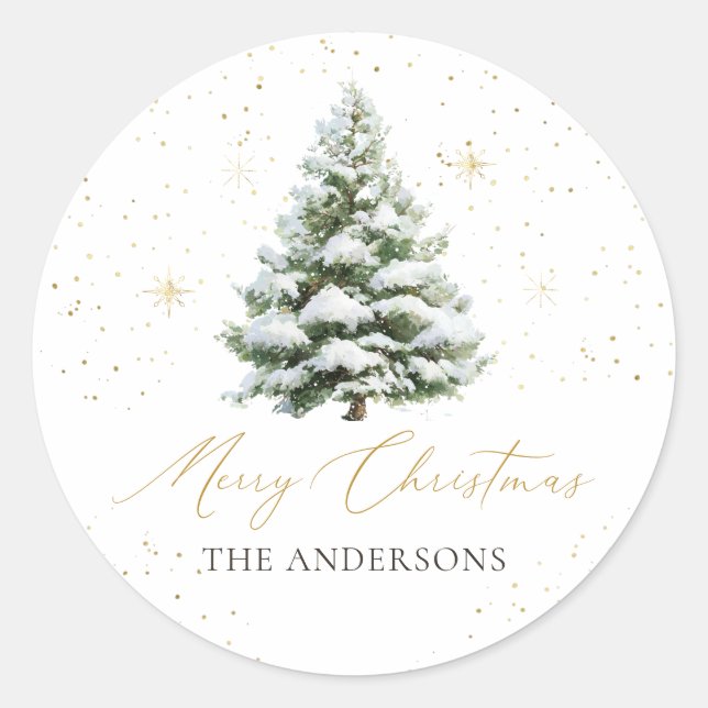 Rond Minimal Pine Tree Christmas Classic Round Sticker (Devant)