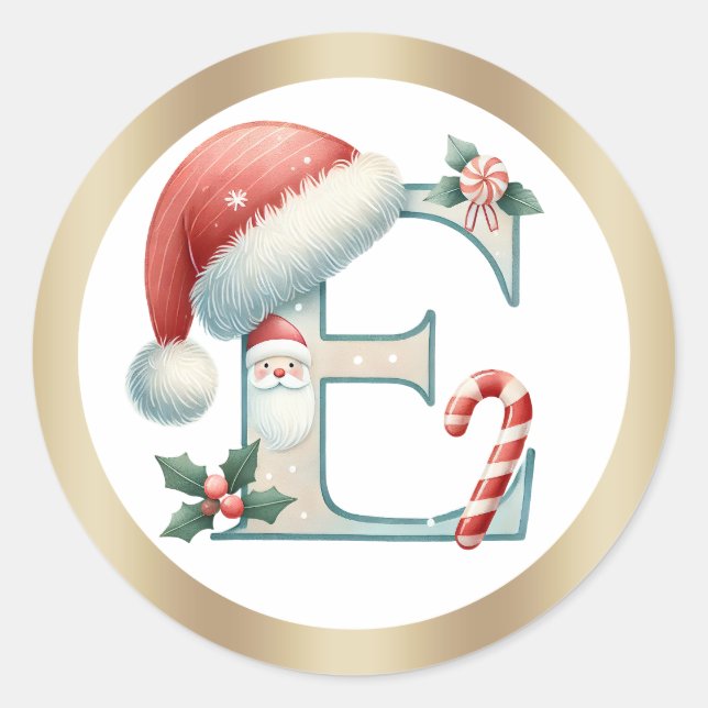 Rond Monogram letter E, Santa hat Christmas  Sticker (Devant)