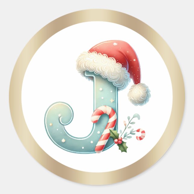 Rond Monogram letter J, Santa hat Christmas  Sticker (Devant)