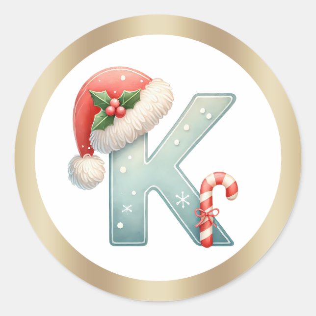 Rond Monogram letter K, Santa hat Christmas  Sticker (Devant)