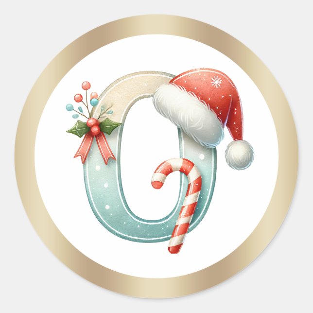 Rond Monogram letter O, Santa hat Christmas  Sticker (Devant)