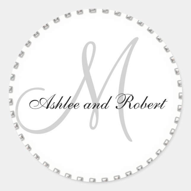 Rond Monogramme Mariage Favor Sticker argent Pearl Blan (Devant)