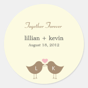 Rond Monogramme Oiseaux Mariage Favor Sticker - Latte
