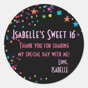 Rond Neon Lights Sweet 16 Club Party Favor Sticker