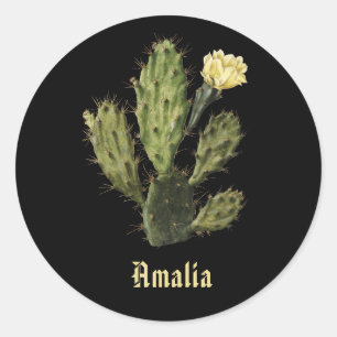 Rond Nom Cactus Flower Vintage Dessin Sticker noir