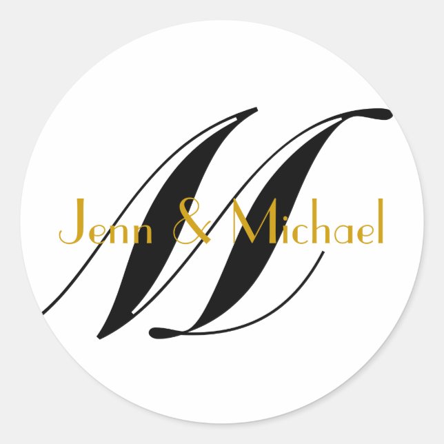 Rond Noms des mariées mariages Monogramme L Sticker Or (Devant)