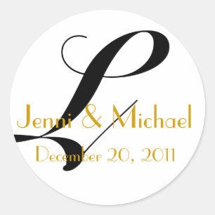Rond Noms et date du mariage Monogram L Sticker Gold
