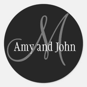 Rond Noms et Sticker Mariage Monogramme initial noir