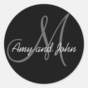 Rond Noms et Sticker Mariage Monogramme initial noir