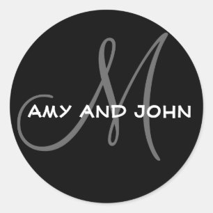 Rond Noms et Sticker Mariage Monogramme initial noir