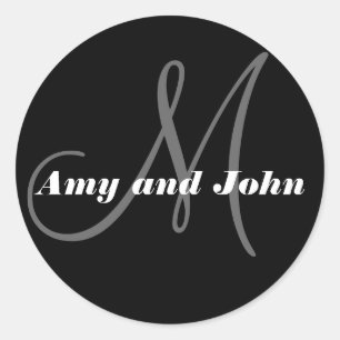 Rond Noms et Sticker Mariage Monogramme initial noir