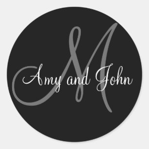 Rond Noms et Sticker Mariage Monogramme initial noir