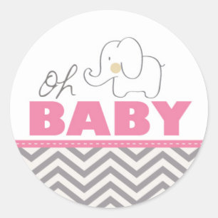 Rond Oh Baby Elephant - Sticker Invitation Baby shower 