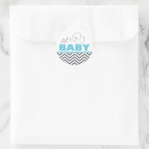 Rond Oh Baby Elephant - Sticker Invitation Baby shower 