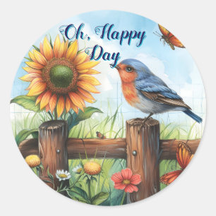 Rond Oh Happy Day Bluebird and Sunflower Sticker