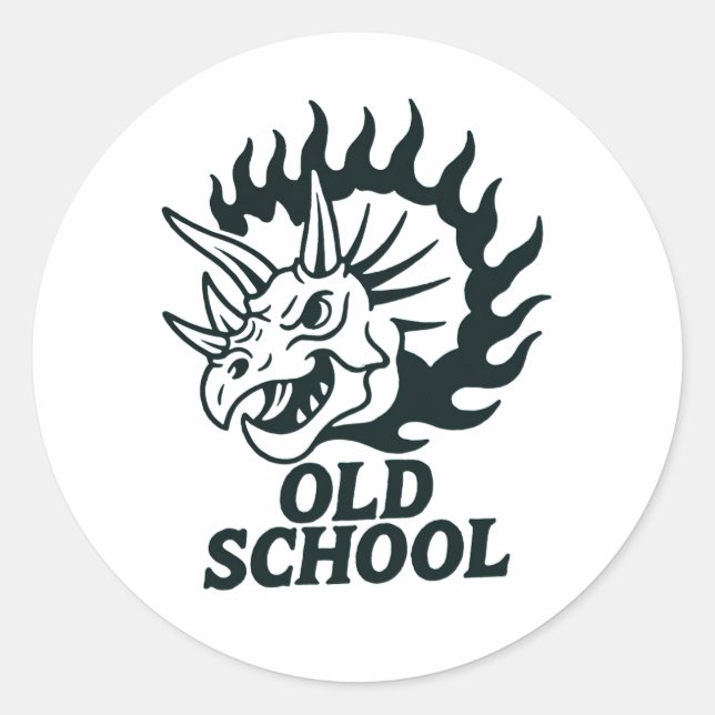 Rond Old School Dinosaur Funny Sticker (Devant)