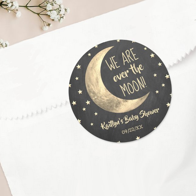 Rond Over the Moon | Baby shower Classic Round Sticker (Créateur téléchargé)