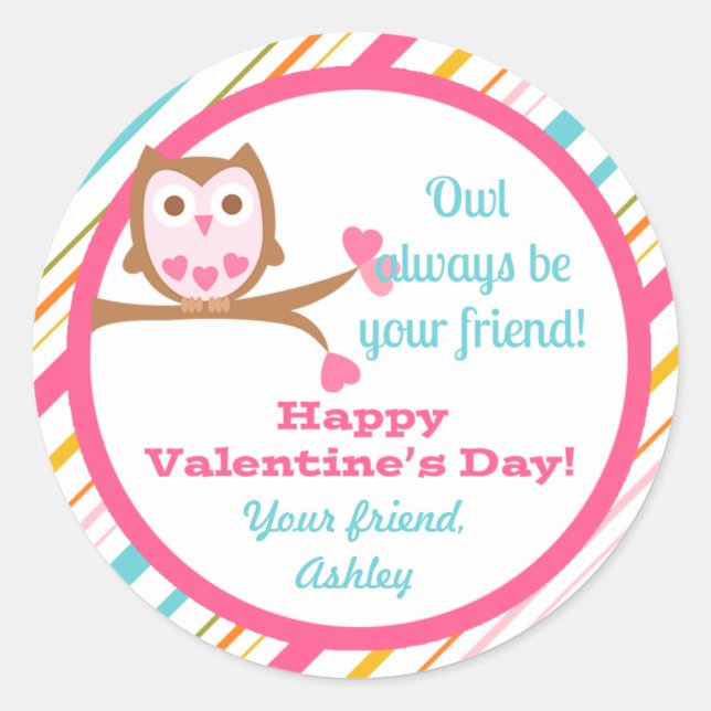 Rond "Owl Always Be Your Friend" Sticker de Valentine (Devant)