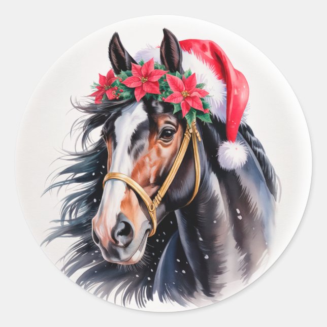 Rond  Paint Horse Christmas Sticker (Devant)