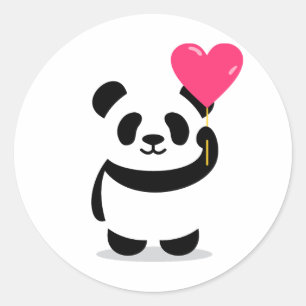 Rond Panda mignonne avec sticker à ballon cardiaque