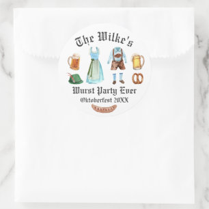 Rond Parti Wurst   Sticker pour l'Oktoberfest d'aquarel