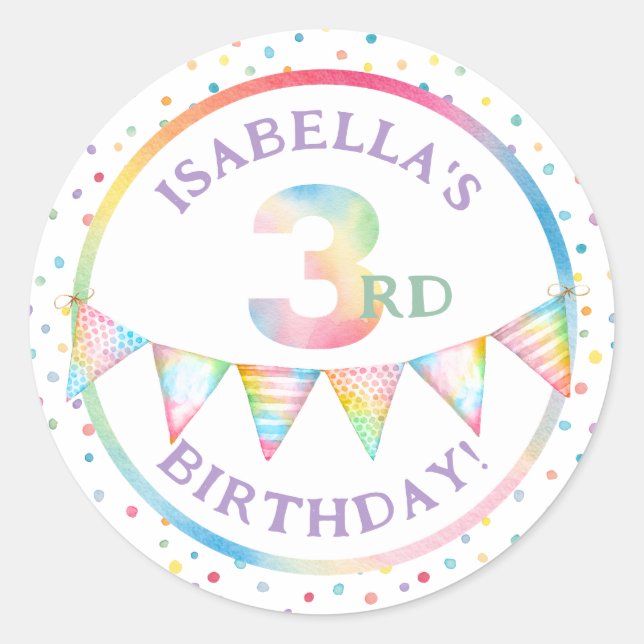 Rond Pastel Confetti 3e Sticker Privilège Anniversaire (Devant)