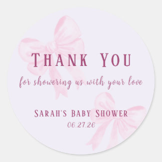 Rond Pastel Pink Bow Baby Shower Thank You Sticker