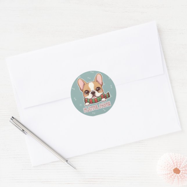 Rond Peeking French Bulldog Cute Sticker (Enveloppe)