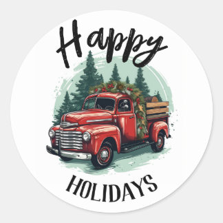 Rond Personalize Red Vintage Truck Round Sticker