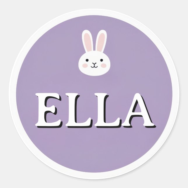 Rond Personalized Bunny Name Sticker – Cute Design  (Devant)