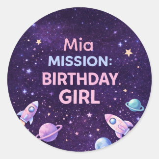 Rond Personalized Space Birthday Girl Party Sticker