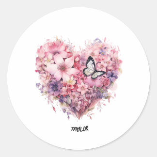 Rond personnaliser joli mignon coeur floral Sticker