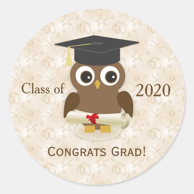 Rond Petit hibou, mortier, diplôme Graduations Sticker (Devant)