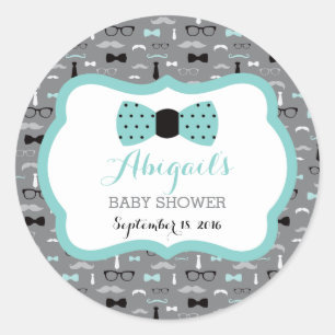 Rond Petit Homme Sticker Baby shower, Turquoise, Gris,