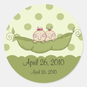 Rond Petit Pois Doux Twin Girls Baby shower Sticker