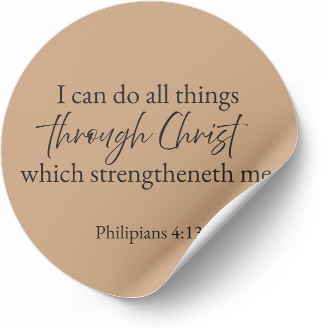 Rond Philippians 4:13 Christian Faith Sticker – Warm  (Minimalist Bible verse sticker — Philippians 4:13)