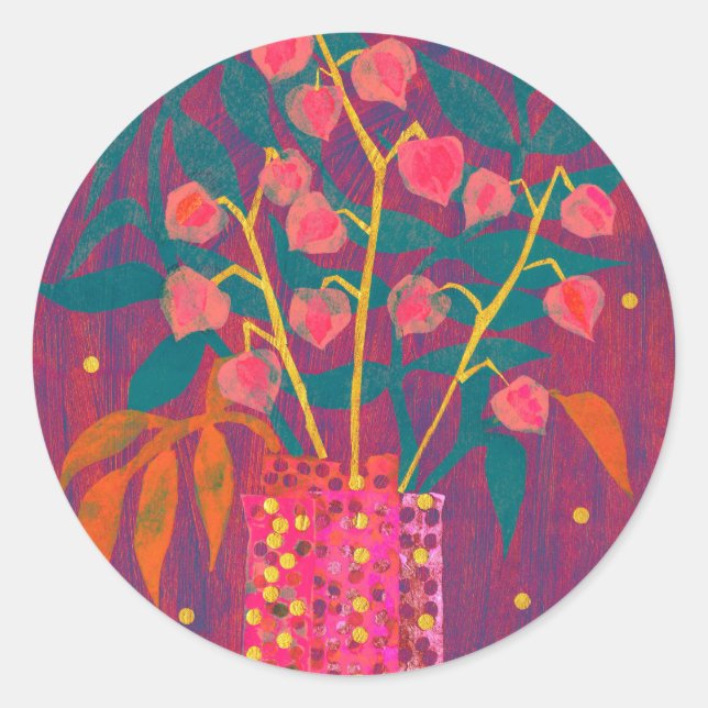 Rond Physalis Lanternes chinoises Sticker floral d'auto (Devant)