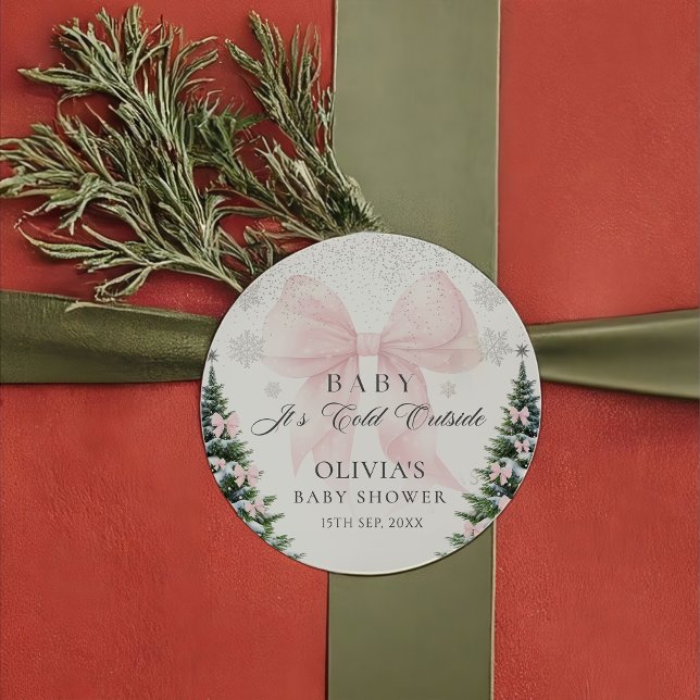 Rond Pink Bow It's Cold Outside Baby Shower Sticker (Créateur téléchargé)