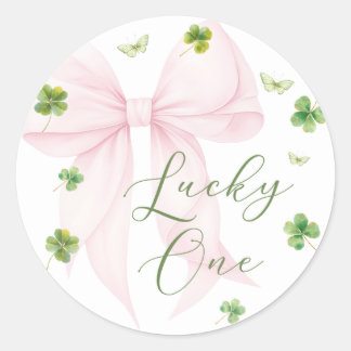Rond Pink Bow Lucky One 1st Birthday Sticker