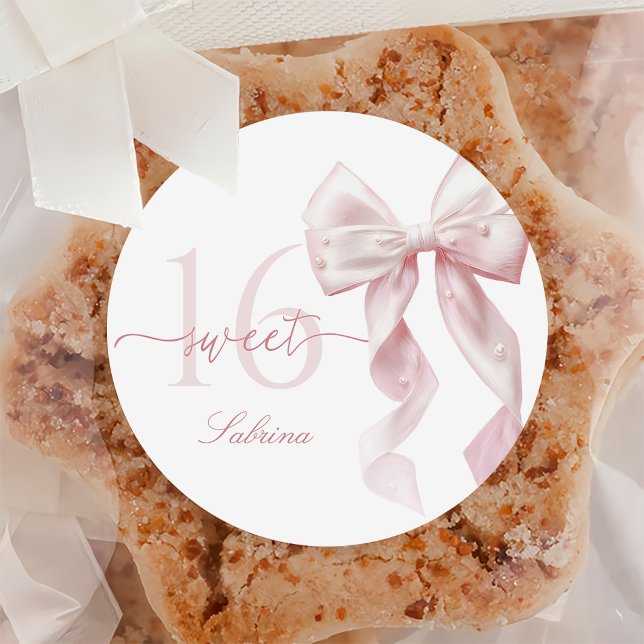 Rond Pink Bow Sweet 16 Birthday Sticker (Créateur téléchargé)