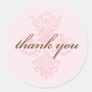 Rond Pink damask merci sticker