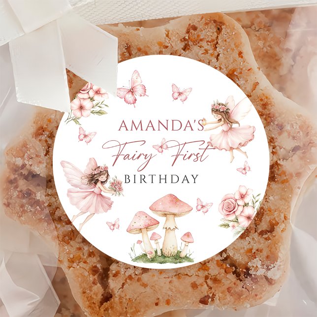 Rond Pink Fairy First Birthday Party Sticker (Créateur téléchargé)