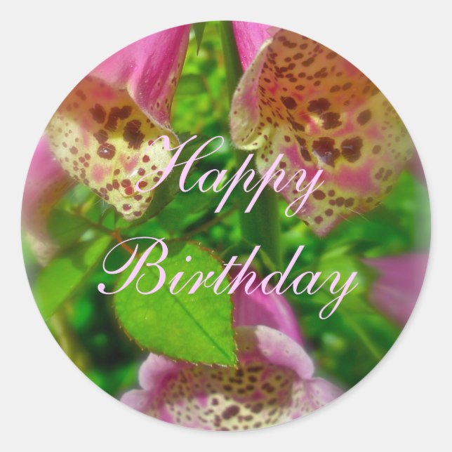 Rond Pink Foxgloves Happy Anniversaire Sticker (Devant)