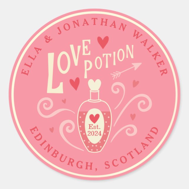 Rond Pink Love Potion Mariage Favor Sticker (Devant)