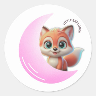 Rond Pink Moon Fox Sticker