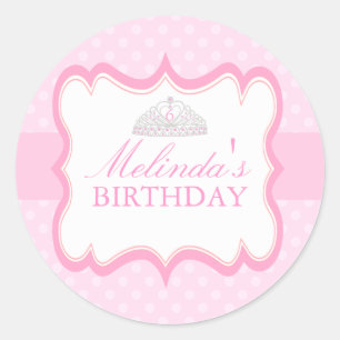 Rond Pink Princess Tiara Girls Anniversaire Sticker