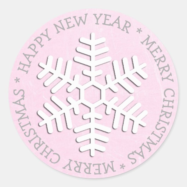 Rond Pink Snowflake Joyeux Sticker de Noël (Devant)